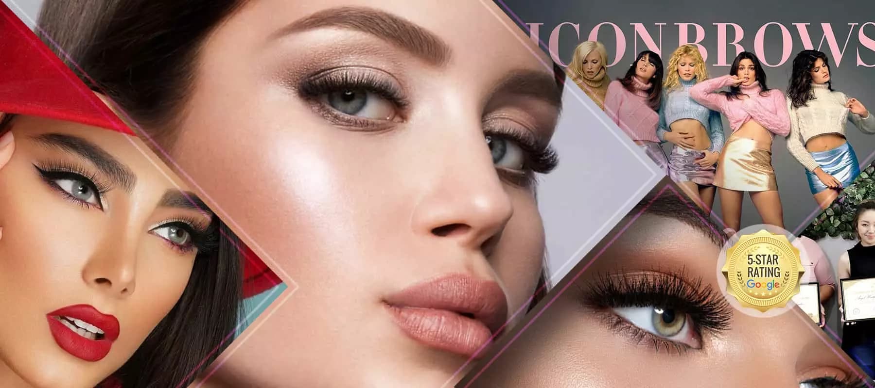 Collage of Iconbrows services: microblading, fusion brows and realistic brow tattoo.