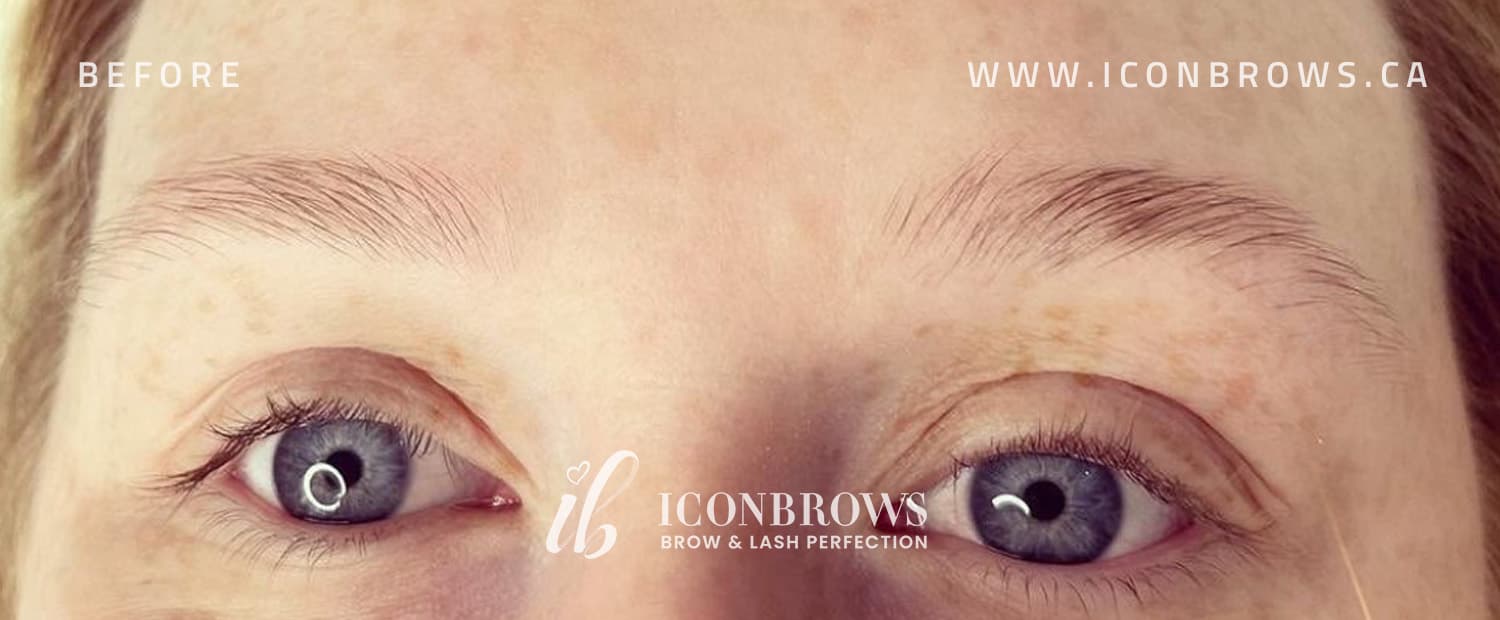 Brows before brow lamination and tint by Iconbrows in Toronto.