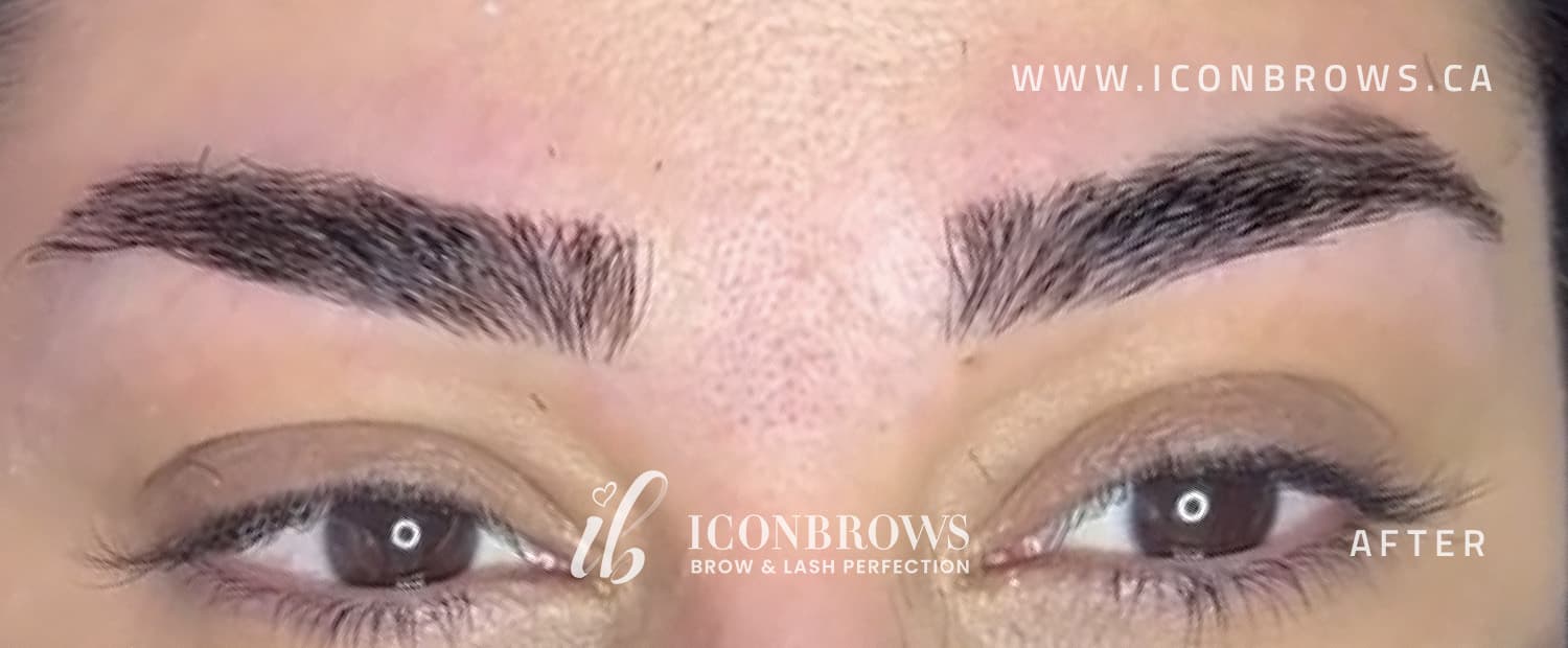 Eyebrows after threading cleanup by Iconbrows in Toronto.
