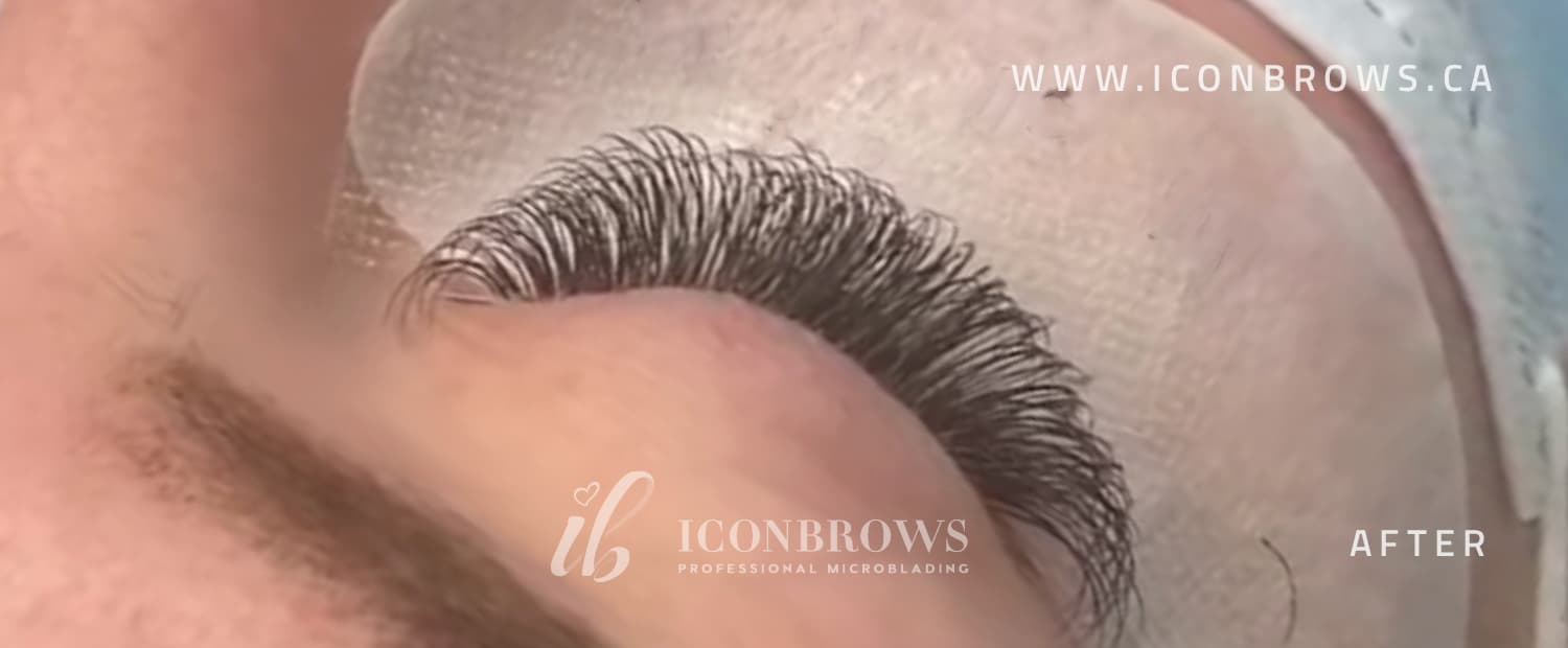 young female eyes with lash extensions by iconbrows in toronto ontario