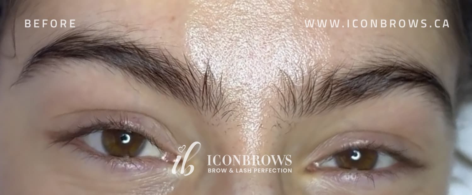 female eyebrows before brow threading by iconbrows in toronto ontario canada
