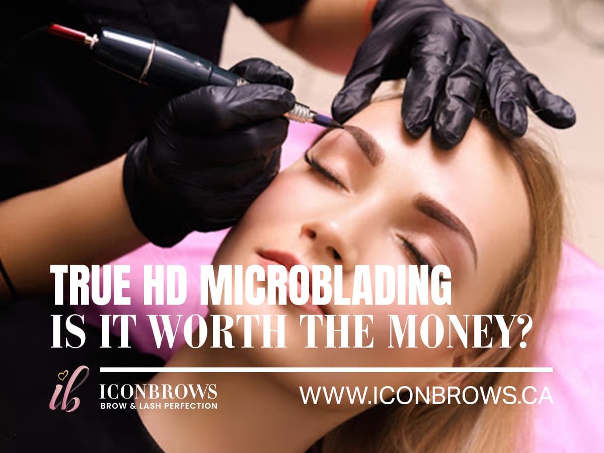 model getting microblading by Iconbrows in Toronto Ontario Canada
